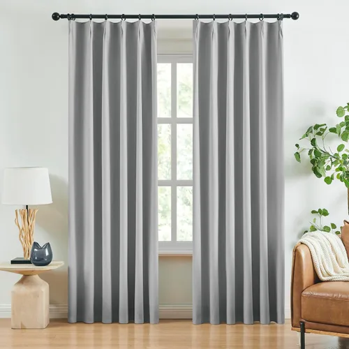 Miniatura 27 de Jubilantex Cortinas opacas plisadas negras de 63 pulgadas, cortinas de lino sintético para dormitorio, sala de estar, casa rural, juego de cortinas