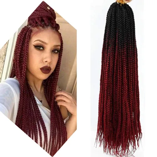 Miniatura 24 de 6 paquetes de trenzas de ganchillo de caja, cabello sintético pre-anillado, trenzas de ganchillo de caja, trenzas de ganchillo de 22 pulgadas
