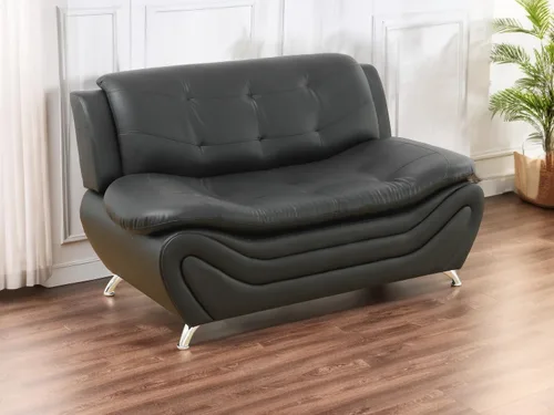Miniatura 18 de Juego de sofá de cuero (3 piezas, cuero negro B), muebles de sala de estar para apartamento, material de estilo minimalista, fácil montaje B-cuero