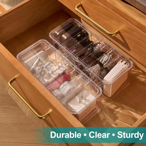 Miniatura 7 de Paquete de 2 organizadores de cables, organizador de cables transparente con divisores ajustables, se adapta a cables de hasta 10 pies, organizador