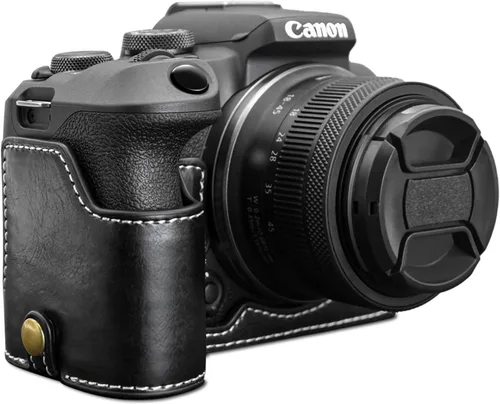 Rieibi Funda EOS R10 - Media funda de piel sintética de calidad para cámara sin espejo Canon EOS R10 - Negro