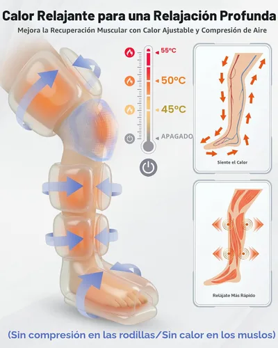 Miniatura 4 de Masajeador de piernas de compresión de aire con calor: masajeador de piernas para circulación y alivio del dolor, botas de compresión secuencial