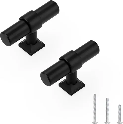 Paquete de 5 pomos de gabinete negro mate, tiradores de gabinete de un solo agujero para cocina y baño, manija de barra en T de acero inoxidable