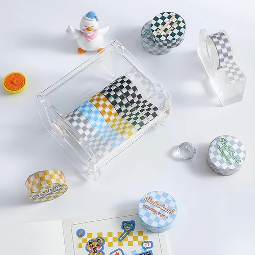 Miniatura 3 de BWESOO Cinta decorativa Washi cinta adhesiva compacta con patrón de tablero de ajedrez, cinta de papel DIY resistente a la decoloración para artes