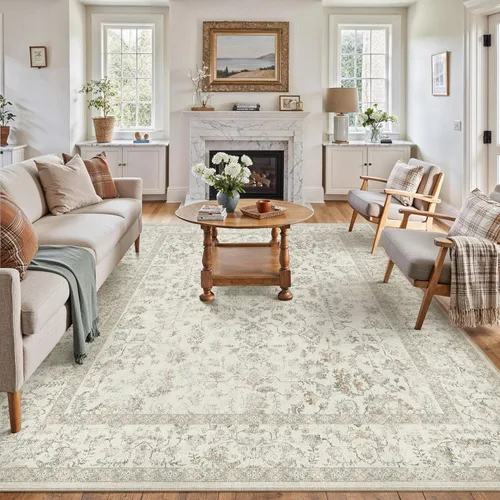 Miniatura 147 de PureCozy Alfombra de área beige de 2 x 3 pulgadas, lavable, vintage, pequeña, para entrada, cocina, suave, retro, floral, de pelo bajo, tapete