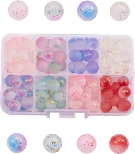 LiQunSweet 96 cuentas sueltas de cristal esmerilado de 0.394 pulgadas, 8 colores, sin agujero, bola redonda sin taladrar, cuentas a granel para