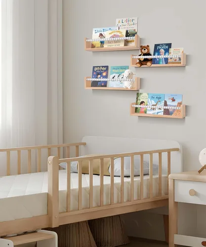 Miniatura 8 de Juego de 4 estantes flotantes blancos para pared para habitación de niños, estantería infantil (juego de 4 blanco)