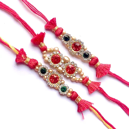 Miniatura 2 de Juego de 3 pulseras de hilo Rakhi Raksha Bandhan hechas a mano Rakhee Raksha Bandhan Raksha Bandhan de regalo El color y el diseño pueden variar