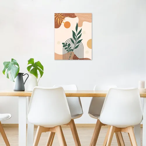 Miniatura 5 de MEECI Arte de pared minimalista bohemio de mediados de siglo, planta moderna con hojas verdes y doradas, lienzo botánico, arte de pared, pintura