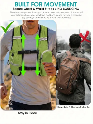 Miniatura 3 de VPBAGE Mochila de senderismo pequeña con soporte frontal para teléfono, mochila plegable con correa de pecho y cintura, Amarillo paja, Pequeño