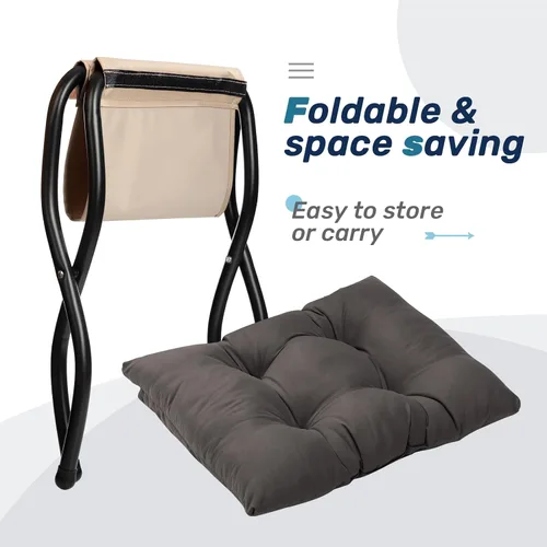 Miniatura 6 de HollyHOME Taburete reposapiés plegable de 15 pulgadas de alto, otomano plegable pequeño tapizado, taburete acolchado para sofá para silla perezosa