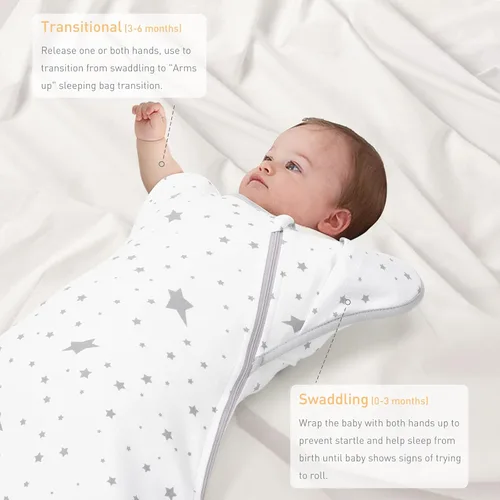 Miniatura 4 de Mantas orgánicas de 3 vías para envolver con los brazos arriba, saco de dormir con las manos arriba, saco de dormir fácil de cambiar pañales