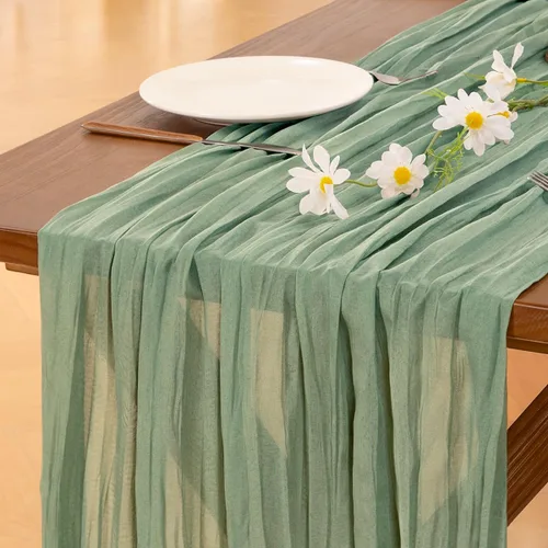 Miniatura 3 de Socomi Camino de Mesa Verde Salvia Primavera Pascua Camino de Mesa de Gasa 170 Pulgadas Gasa 14 Pies Boho Rústica Gasa para Decoración de Boda