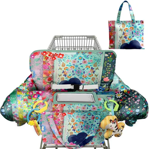 Miniatura 18 de Funda para carrito de compras para bebé, funda para silla alta 2 en 1, con arnés de seguridad, multifuncional, patrón de dinosaurio, color azul