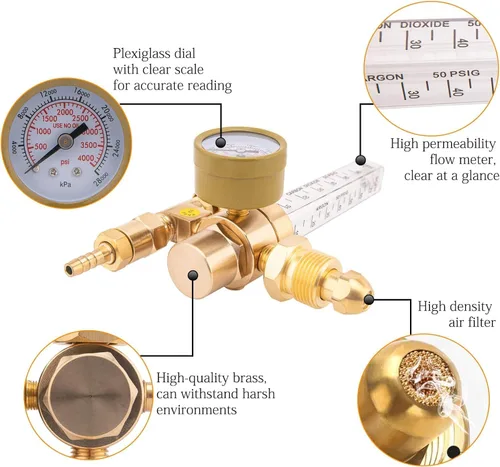 Miniatura 4 de Regulador de CO2 de argón para regulador de gas de soldador Mig con manguera de gas de 6.6 pies Cfh Flujo de salida de 10 a 60 Cfh 0 a 4000 Psi