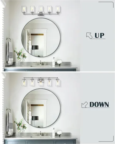Miniatura 4 de HWH - Lámpara de tocador cromada con 5 luces sobre espejo, lámpara de pared moderna para baño, 37 pulgadas, acabado cromado, 5HLT63B-5W CH