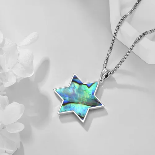 Miniatura 5 de CRMAD Collar de plata de ley con cruz de David, símbolo de paz, urnas, árbol de la vida, concha de abulón, joyería judía para mujeres y hombres