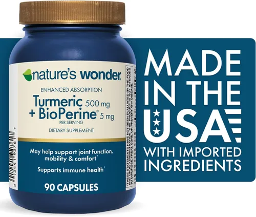 Miniatura 2 de Nature's Wonder Suplemento de cúrcuma con BioPerine - Complejo de cúrcuma de absorción mejorada 500 mg con BioPerine 5mg para función articular