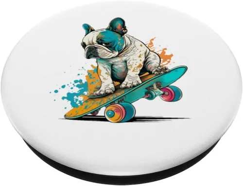 Miniatura 2 de Bulldog francés - Patineta colorida para perro inglés francés PopSockets intercambiables PopGrip