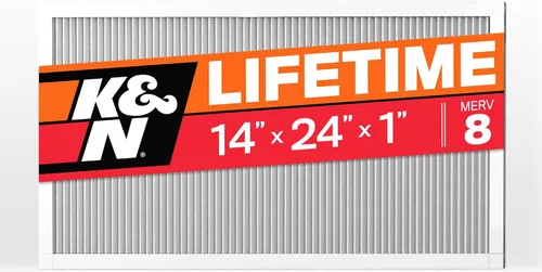 K&N Filtro de aire para horno HVAC de 14 x 24 x 1, dura toda la vida, lavable, Merv 8, el último filtro HVAC que comprarás, respira de forma segura