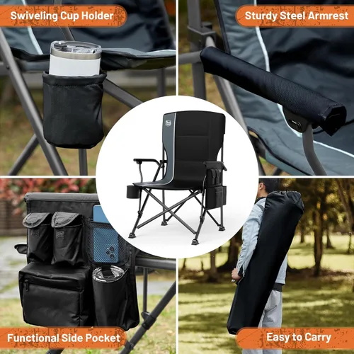 Miniatura 9 de TIMBER RIDGE Silla de camping plegable de gran tamaño, respaldo alto, resistente para adultos, soporta hasta 500 libras con soporte para tazas