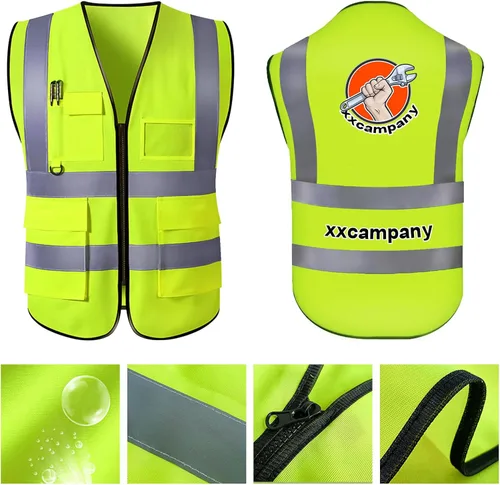 Miniatura 6 de Chaleco de seguridad personalizado para hombres con bolsillos de logotipo, ropa de trabajo protectora personalizada de alta visibilidad con tira