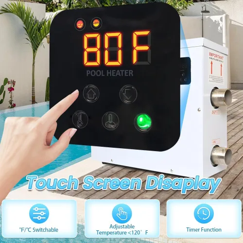 Miniatura 2 de Calentador eléctrico de piscina para piscinas enterradas y sobre el suelo, 11 kW, 220 V, calentadores de bañera de hidromasaje con pantalla táctil