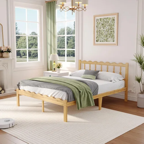 Miniatura 8 de ZIYOO Base de cama individual XL de 14 pulgadas con cabecero y estribo ondulados, no necesita somier, plataforma de fácil montaje con listones
