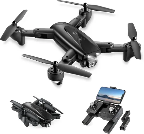 UranHub Drone con cámara 4K UHD para adultos, GPS plegable FPV RC Quadcopte para principiantes con 2 baterías, retorno automático, sígueme, control