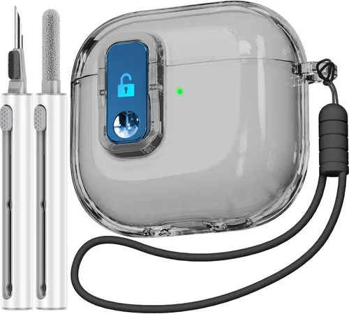 Miniatura 10 de (con bloqueo de seguridad) Funda transparente compatible con fundas de AirPods de 4ª generación con kit de limpieza, funda transparente de TPU suave