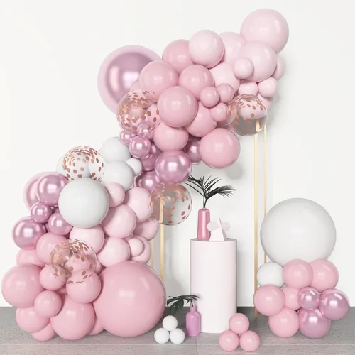 Miniatura 4 de Amandir Kit de guirnalda de arco de globos rosa y blanco de diferentes tamaños de 18, 12, 10 y 5 pulgadas, globos de látex metálico con confeti