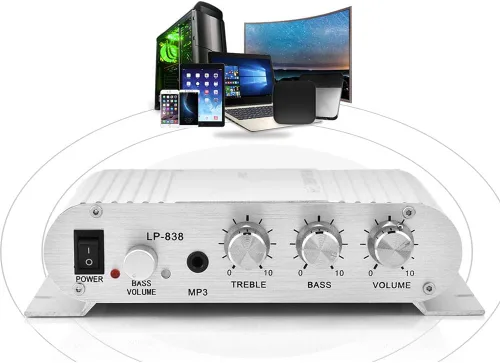 Mini amplificador de potencia de audio estéreo HiFi 2.1, amplificador digital profesional para automóvil o hogar, plateado