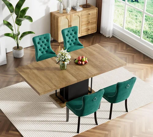 Miniatura 77 de Juego de mesa de comedor extensible marrón de 63 a 78.74 pulgadas para 4, juego de mesa de comedor de 5 piezas con 4 sillas, mesa de cocina