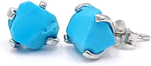 Miniatura 103 de Natural raw gemstone stud earrings with white gold over 925 sterling silver, 6 to 7mm rough genuine quality birthstone gift for her, Uniquelan