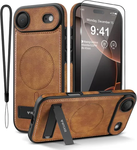 Miniatura 9 de WTCASE Funda magnética de piel para iPhone 17, soporte invisible integrado [compatible con Magsafe], funda protectora delgada con función atril