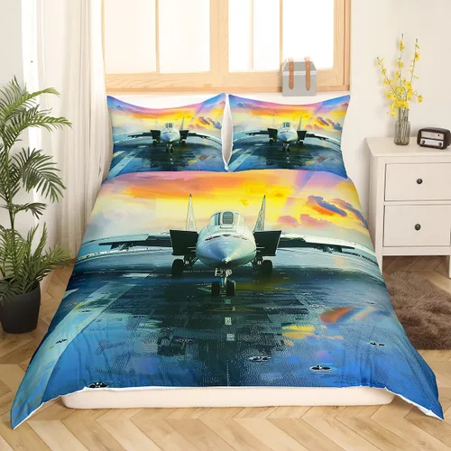Miniatura 11 de Erosebridal Juego de ropa de cama con diseño de avión tamaño individual, funda de edredón con estampado de avión para niños, adolescentes y adultos