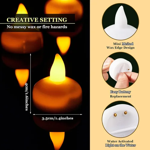 Miniatura 3 de Amylove Juego de 26 piezas de hojas de flor de loto flotantes con luces LED de té, 3.94 pulgadas, lirio de agua, luces LED flotantes impermeables