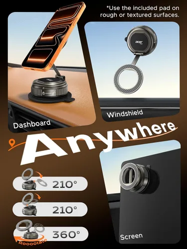 Miniatura 4 de Acer Gadget - Soporte magnético al vacío para teléfono, soportes MagSafe para tu automóvil, soporte ajustable de 360° para teléfono celular