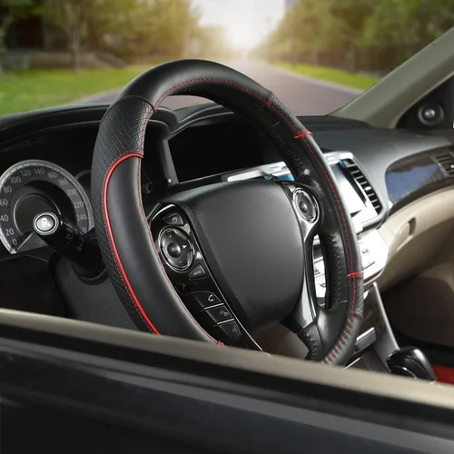 Miniatura 6 de GIANT PANDA Funda de volante para Honda Civic (2006-2015), CR-Z, Insight, S2000 (línea negra y roja, tamaño pequeño)