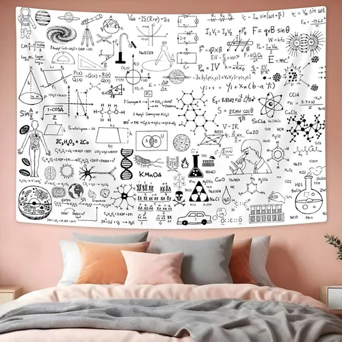 Miniatura 6 de SAOLUIS Tapiz de matemáticas, arte de pared educativo, tapiz blanco y negro para colgar en la pared para dormitorio, sala de estar, decoración