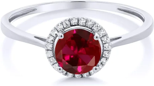 Miniatura 73 de Gem Stone King Anillo de compromiso de boda de oro blanco de 10 quilates con piedra natal y halo de diamantes Redondo de 0.236 in Anillo de oro