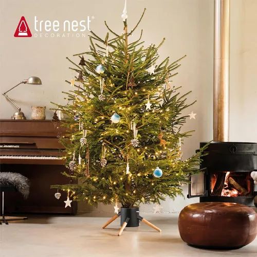 Miniatura 3 de Tree Nest Base de Soporte para Árbol de Navidad Xmas Soporte Moderno de Metal para Árbol Real de 10 pies Decoración de Árbol Xmas (Familia, Negro)