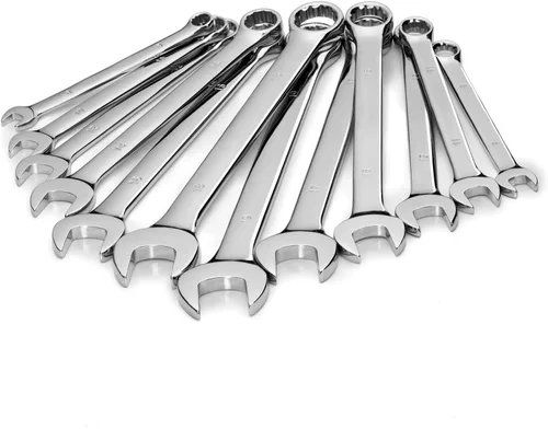 Miniatura 2 de Juego de 11 llaves combinadas SAE en bolsa enrollable, tamaños de pulgada sin saltos de 1/4 a 3/4" Acero al cromo vanadio con acabado espejo