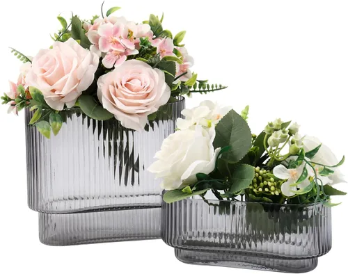 Miniatura 76 de Jarrón redondo de cristal, floreros para ramo, jarrones de vidrio acanalado para flores, pequeño jarrón transparente para sala de estar, oficina