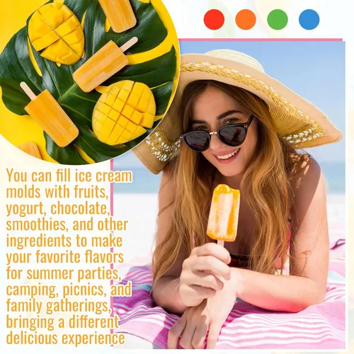 Miniatura 6 de Hoolerry Juego de 4 moldes de silicona para paletas de hielo, moldes reutilizables para helado con 200 palos de madera, máquina de reventar de fácil