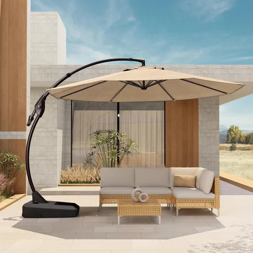 Miniatura 20 de Grand Patio 9x12 pies Sombrilla voladiza con base y funda para exterior, sombrilla rectangular de aluminio para terraza y jardín (Champán, 9x12 pies)