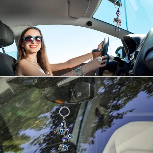 Miniatura 5 de 6 piezas de adorno colgante de coche de mal de ojo de la suerte, ojo malvado azul con mariposa, decoración colgante de ojo turco con amuleto