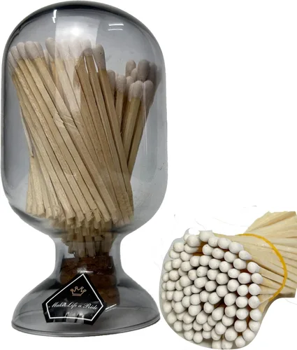 Miniatura 12 de Cerillas blancas incluidas (100 piezas), portacerillas de vidrio con encendedor, campana de vidrio para cerillas con encendedor, cerillas largas