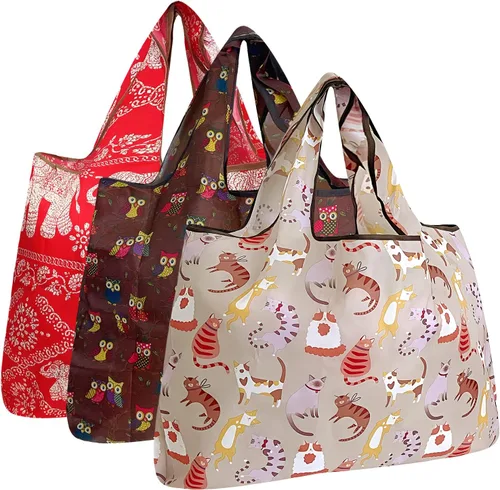 Miniatura 20 de alldyrew - Bolsa plegable para compras, reutilizable de nailon grande, 3 unidades Deliciosos alimentos
