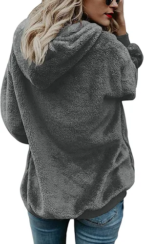 Miniatura 4 de Yanekop - Sudadera con capucha para mujer, tamaño grande, de forro polar sherpa para mujer.